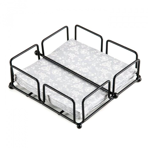 Салфетница "Приборы" 18х18х(h)6,5см с держателем, чёрная