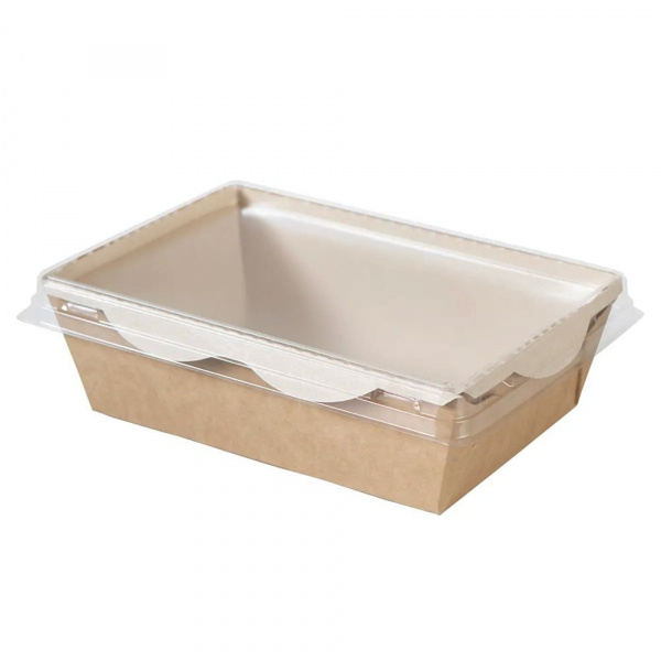 Салатники 400мл картонные, 14,5х10х(h)4,5см, с крышкой, крафт-белые, 50шт./уп.