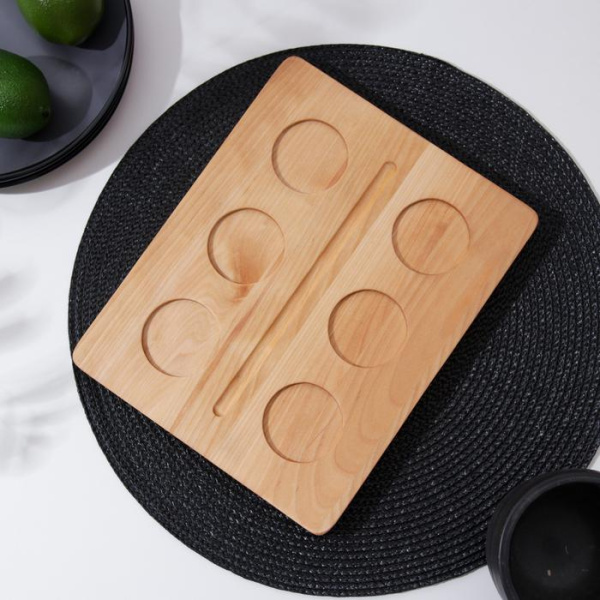 Доска для подачи напитков "Фуршет" 25х20см, на 6 стопок  (d)5cм, береза