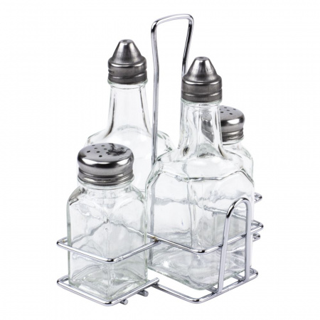 Набор для специй с подставкой (5 пр.): для соли, перца, масла и уксуса