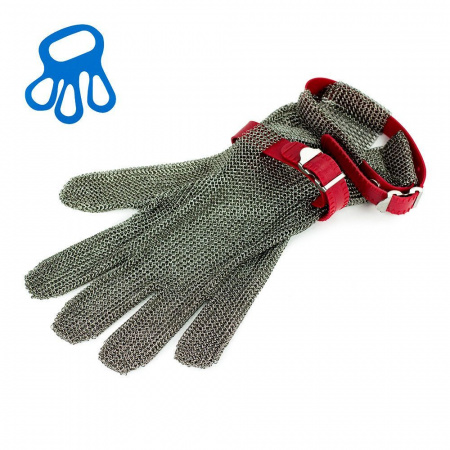 Перчатка кольчужная, нарукавник 8см, размер M, пластиковый ремешок