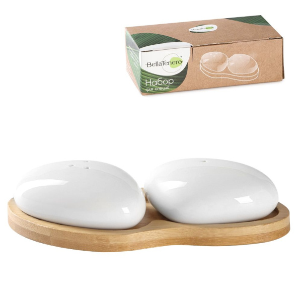 Набор для специй 2 предмета, 150 х 70 х 30 мм, 40 мл, фарфор на деревянной подстставке "Bella Tenero.Стоун" солонка, перечница