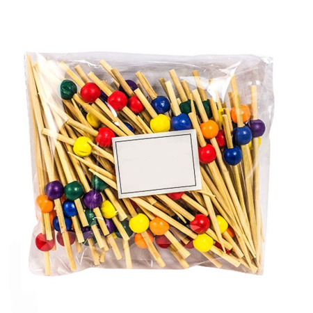 Пики 90 мм, 100 шт/уп, бамбук, жемчужина цветная