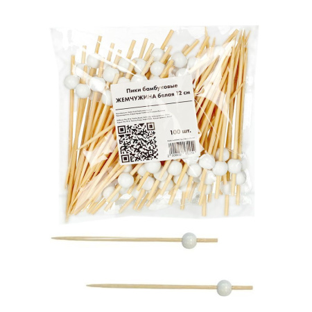 Пики 120 мм, 100 шт./уп.,  бамбук, жемчужина белая