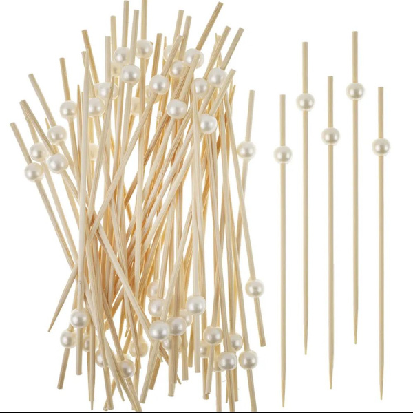 Шпажки для канапе 110 мм, 100 шт., бамбук, цвет белый, "Бусины-жемчуг"