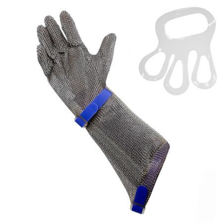 Перчатка кольчужная с нарукавником 15 см, размер L, синий ремешок