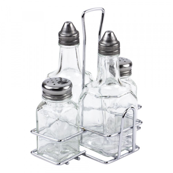 Набор для специй с подставкой (5 пр.): для соли, перца, масла и уксуса