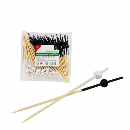 Пики для закусок "Черно-белые шарики" 10см, бамбук (100шт.)