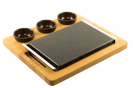 Каменный гриль настольный: гранитная плита и 3 соусника (60 мл)