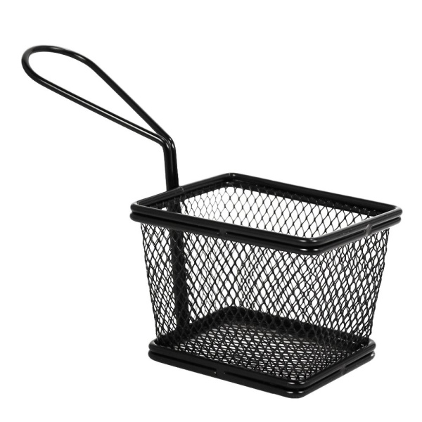 Корзинка 100 х 80 х (h)70 мм, (длина ручки 90 мм), сервировочная, чёрная сетка, нерж. сталь