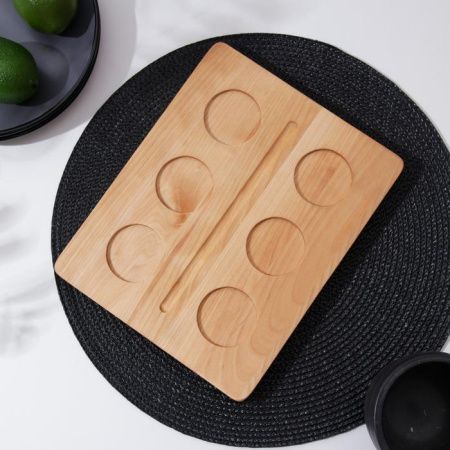 Доска для подачи напитков "Фуршет" 25х20см, на 6 стопок  (d)5cм, береза