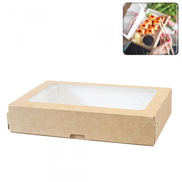 Контейнеры (коробки) картонные 20x12x(h)4см с "окном" (25шт.)