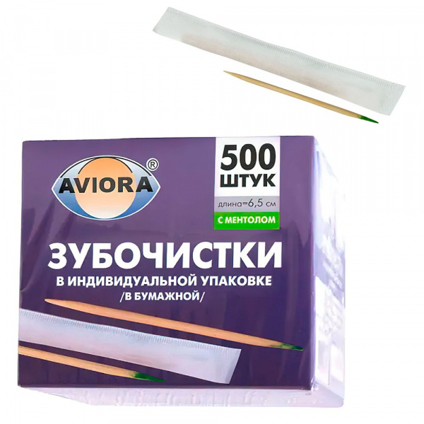 Зубочистки бамбуковые с ментолом, в индивидуальной бумажной упаковке (500шт. в коробке)