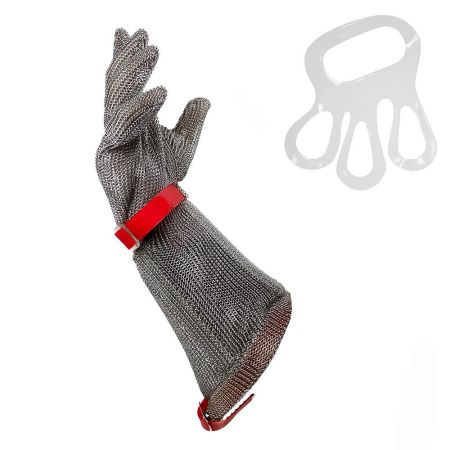 Перчатка кольчужная с нарукавником 15 см, размер M, красный ремешок