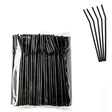 Трубочка для напитков (d)5х240мм, гофрированная, 1000шт. упаковка, пластик, черная