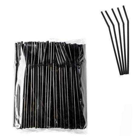 Трубочка для напитков (d)5х210мм, гофрированная, 1000шт. упаковка, пластик, черная