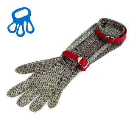 Перчатка кольчужная, нарукавник 20см, размер M, пластиковый ремешок