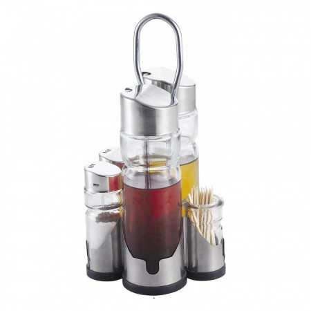 Набор для специй с подставкой (6 пр.): для соли, переца, масла, уксуса, зубочисток