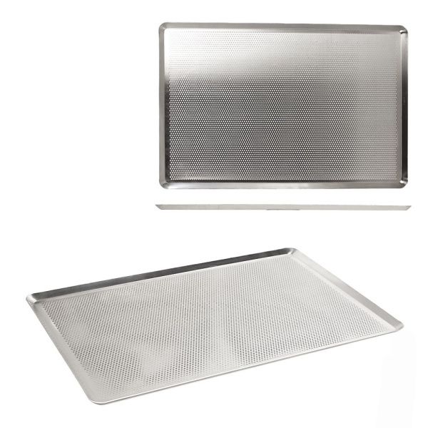 Противень 600 х 400 мм, с перфорацией 3 мм,  толщина 1.4 мм, высота 12 мм, штампованный, алюминий