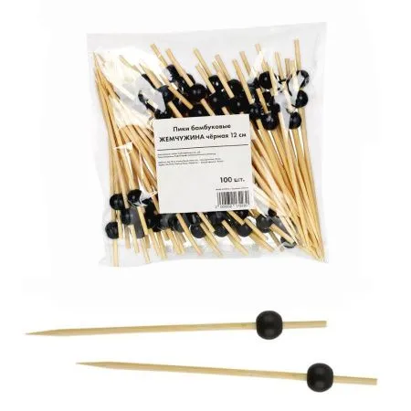 Пики 120 мм, 100 шт./уп.,  бамбук, жемчужина черная